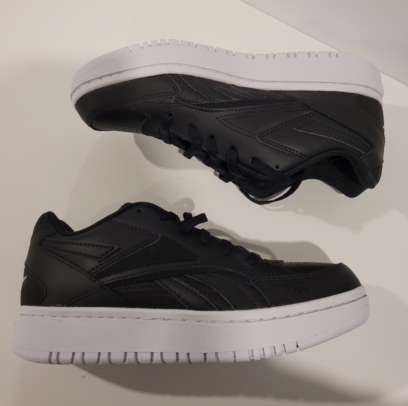 NWB NWT Reebok Court Double Mix Women's Black Leather Shoes White Soles 6.5 - Picture 7 of 15